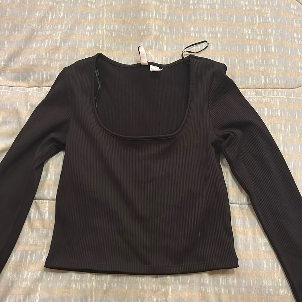 h&m divided ribbed black scoop neck long sleeve